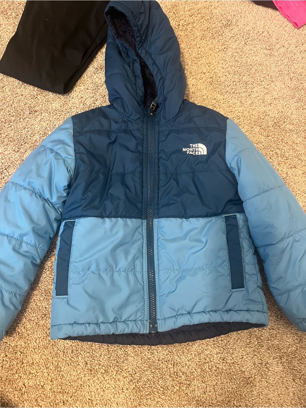 The North Face Two-Tone Blue Kids Hooded Puffer Jacket